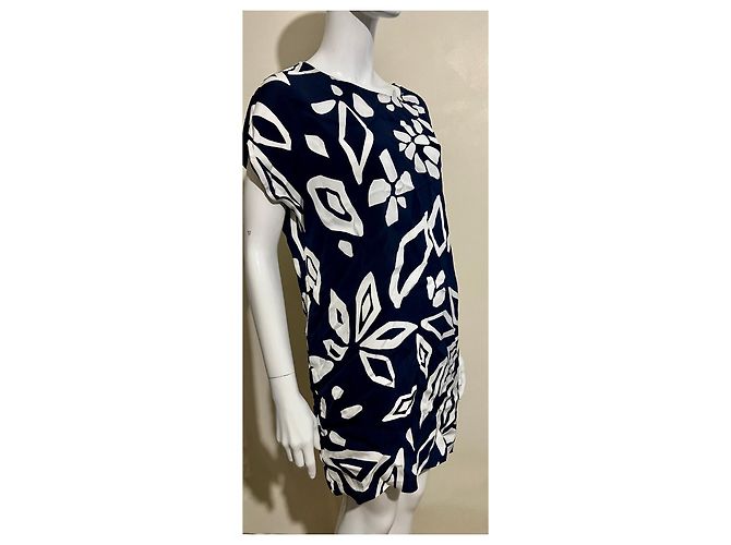 Diane Von Furstenberg DvF Harriet Kleid mit Blumenmuster Weiß Marineblau - Ansicht 2