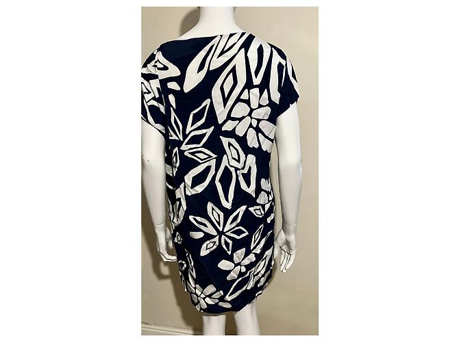 Diane Von Furstenberg DvF Harriet Kleid mit Blumenmuster Weiß Marineblau - Ansicht 3