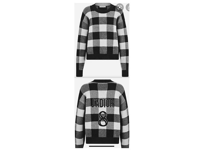 Christian Dior J'Adior Kaschmirpullover Karo Schwarz Weiß - Ansicht 2