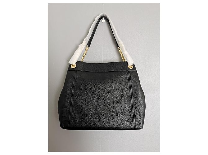 Sac à main Michael Kors en cuir noir et chaîne dorée - vue 2