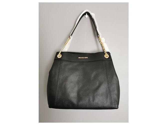 Sac à main Michael Kors en cuir noir et chaîne dorée - vue 8