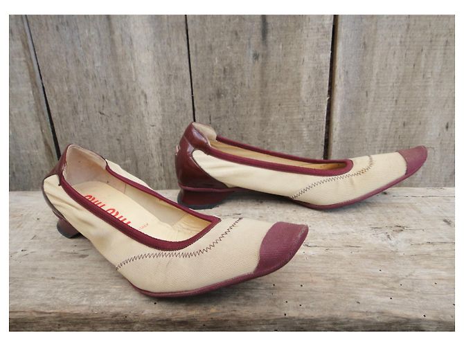 Décolleté Miu Miu nylon beige rosso scuro 35,5 Bordò - vista 2