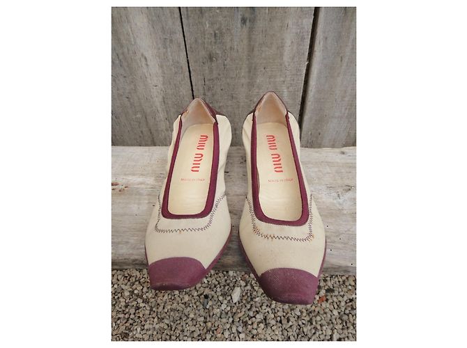 Décolleté Miu Miu nylon beige rosso scuro 35,5 Bordò - vista 3