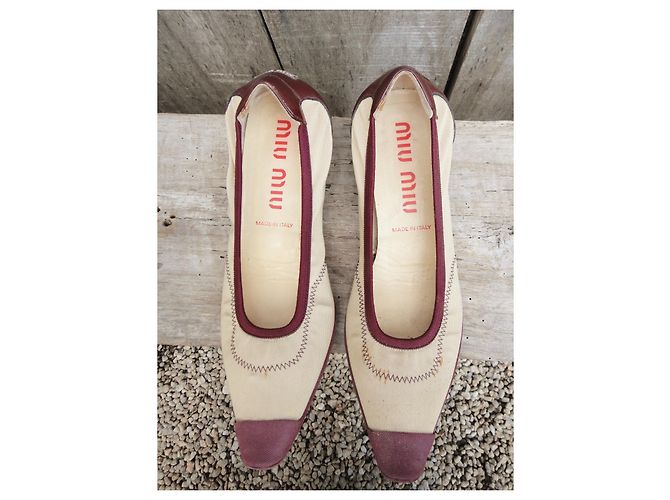 Décolleté Miu Miu nylon beige rosso scuro 35,5 Bordò - vista 4