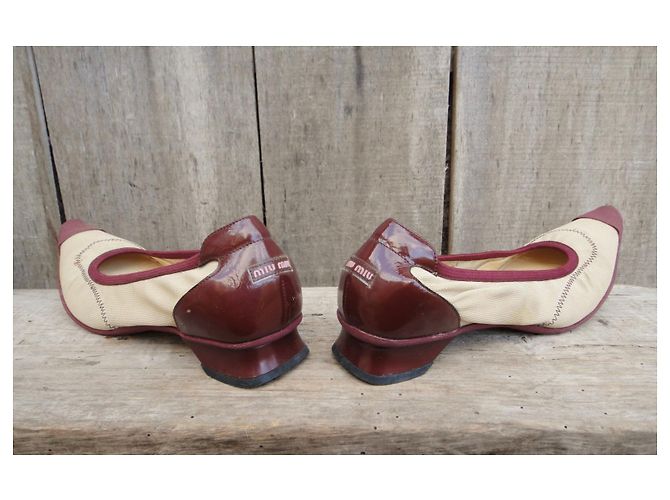 Décolleté Miu Miu nylon beige rosso scuro 35,5 Bordò - vista 5