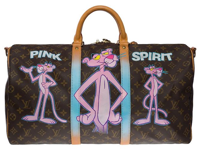 Louis Vuitton Borsa da viaggio Keepall 50 TRACOLLA PERSONALIZZATA "PINK PANTHER SPIRIT"-100928 Marrone - vista 2