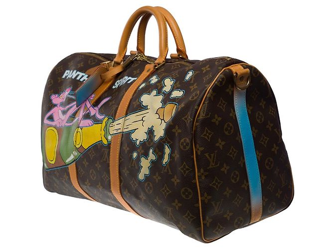 Louis Vuitton Borsa da viaggio Keepall 50 TRACOLLA PERSONALIZZATA "PINK PANTHER SPIRIT"-100928 Marrone - vista 3