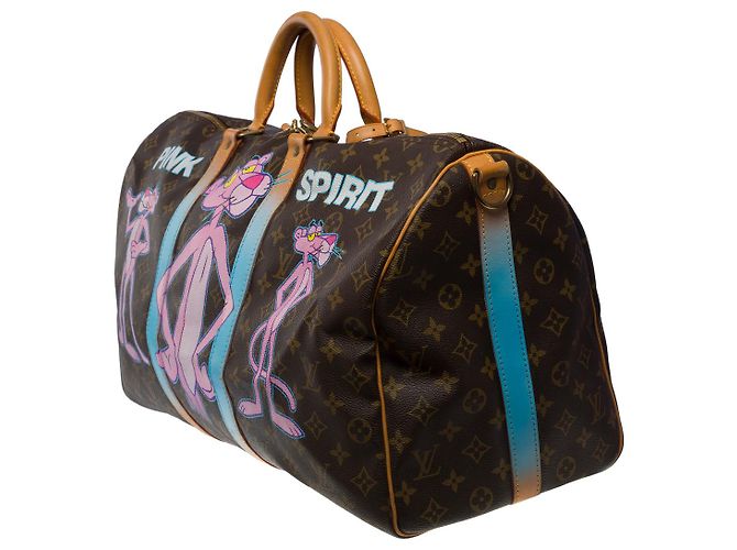 Louis Vuitton Borsa da viaggio Keepall 50 TRACOLLA PERSONALIZZATA "PINK PANTHER SPIRIT"-100928 Marrone - vista 4