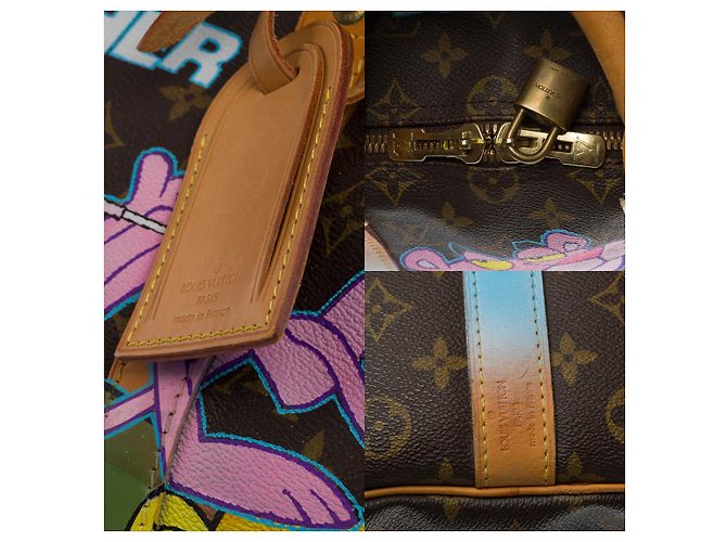 Louis Vuitton Borsa da viaggio Keepall 50 TRACOLLA PERSONALIZZATA "PINK PANTHER SPIRIT"-100928 Marrone - vista 5