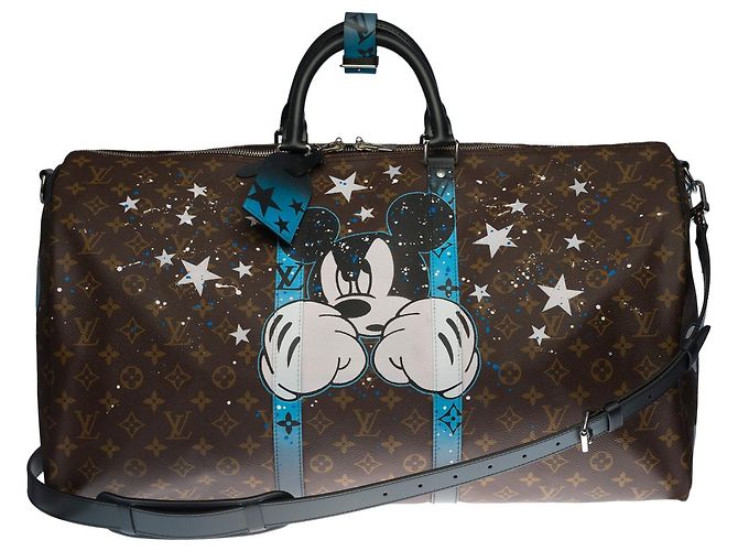 LOUIS VUITTON Borsa Keepall in Tela Marrone - 100216 - vista 3