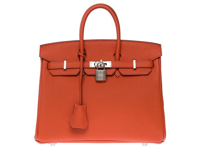 Hermès Borsa Hermes Birkin 25 in Pelle Arancione - 101050 - vista 2