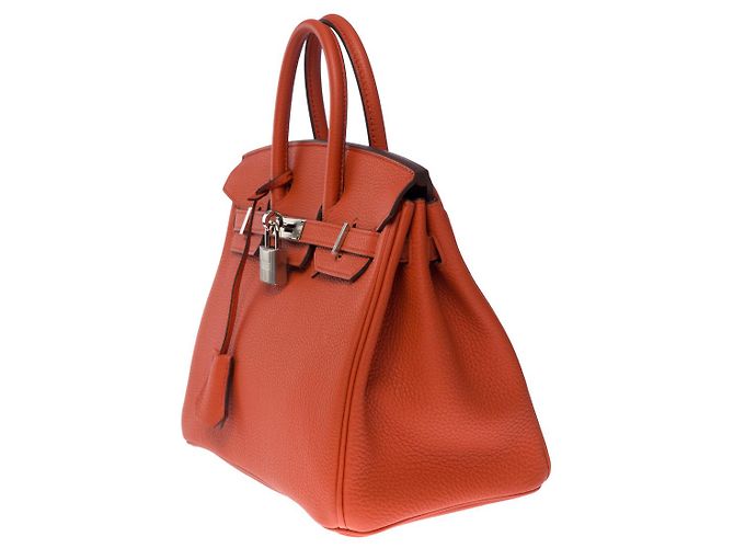 Hermès Borsa Hermes Birkin 25 in Pelle Arancione - 101050 - vista 4