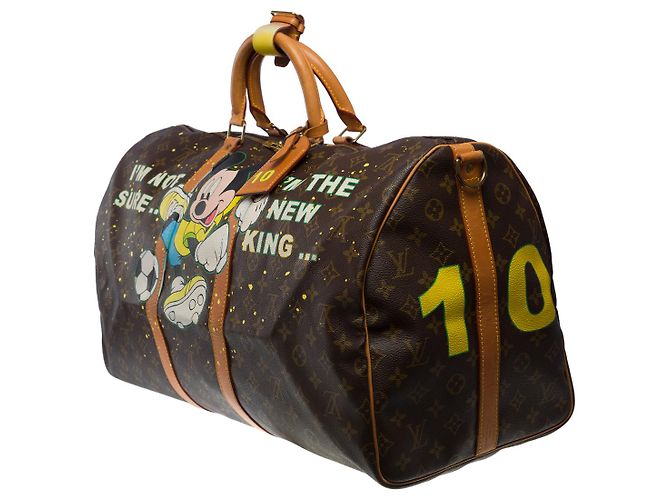 Louis Vuitton Bolsa de viaje de Keepall 55 BANDOLERA PERSONALIZADA "EL REY PELE NUNCA MUERE VS MICKEY"-100929 - vista 3