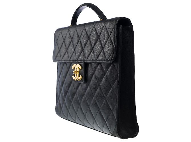 Chanel cartella in pelle caviale nera -101086 Nero - vista 3