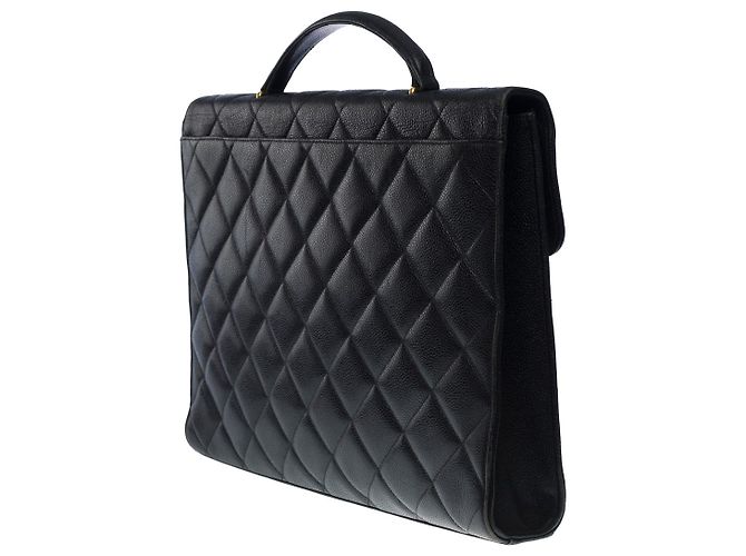 Chanel cartella in pelle caviale nera -101086 Nero - vista 4