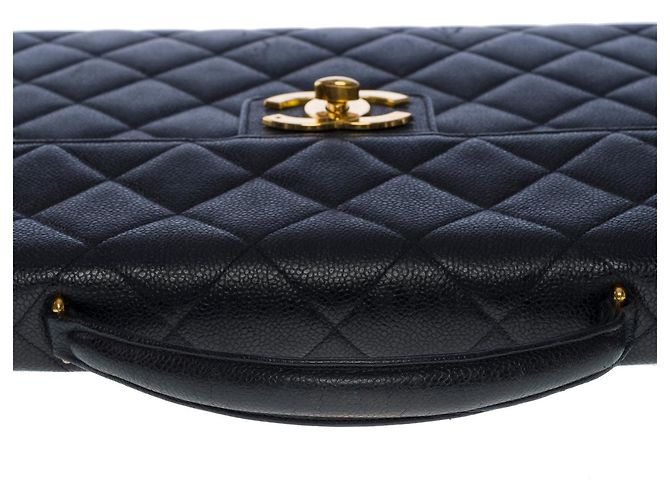 Chanel cartella in pelle caviale nera -101086 Nero - vista 8