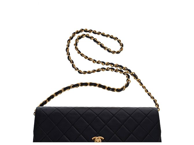 Timeless CHANEL BOLSA CLÁSSICA COM FLAP MEIA-LUA BOLSA TRANSVERSAL EM COURO PRETO ACOLCHOADO100414 - vista 8