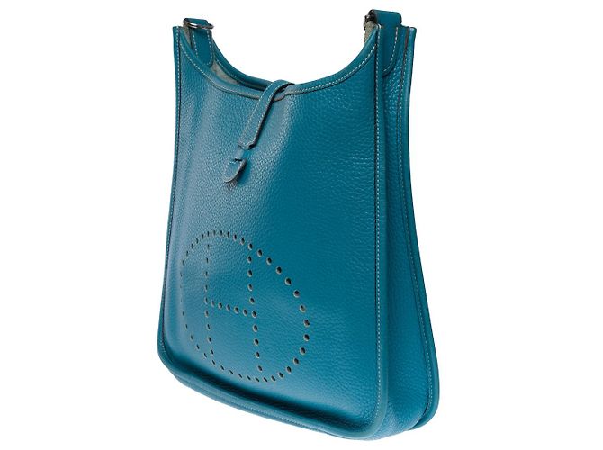 Hermès Borsa a tracolla Evelyne 29 jeans in pelle blu-101093 - vista 3