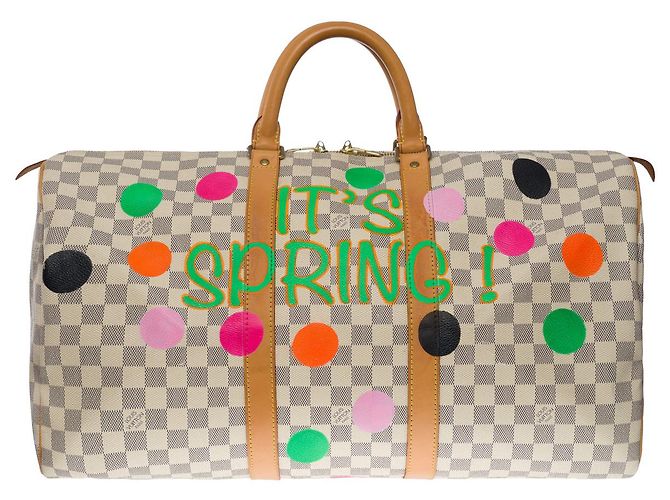 Borsa Keepall LOUIS VUITTON in tela bianca - 101063 Bianco - vista 2