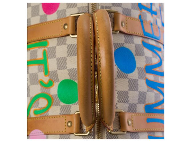 Borsa Keepall LOUIS VUITTON in tela bianca - 101063 Bianco - vista 8