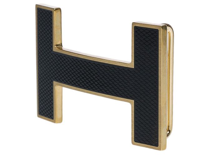 Hermès HERMES QUIZZ GÜRTELSCHNALLE AUS GOLDEM METALL MIT SCHWARZER EIDECHSENIMITATION Golden - Ansicht 3