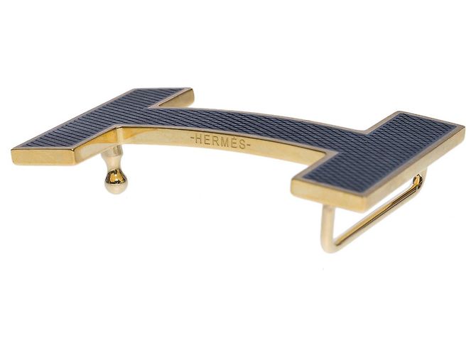 Hermès HERMES QUIZZ GÜRTELSCHNALLE AUS GOLDEM METALL MIT SCHWARZER EIDECHSENIMITATION Golden - Ansicht 5