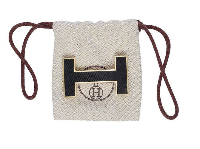 Hermès HERMES QUIZZ GÜRTELSCHNALLE AUS GOLDEM METALL MIT SCHWARZER EIDECHSENIMITATION Golden - Ansicht 7