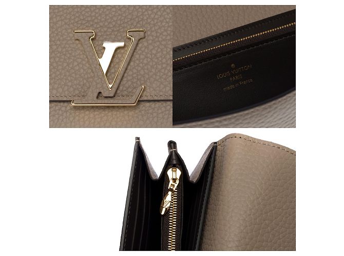 PORTAFOGLIO LOUIS VUITTON CAPUCINES IN GALLET GRIGIO E PELLE TAURILLON MARRONE - vista 5