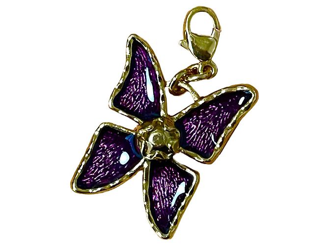 Pendente, Ciondolo vintage Yves Saint Laurent "Farfalla". 80S D'oro Viola scuro - vista 2