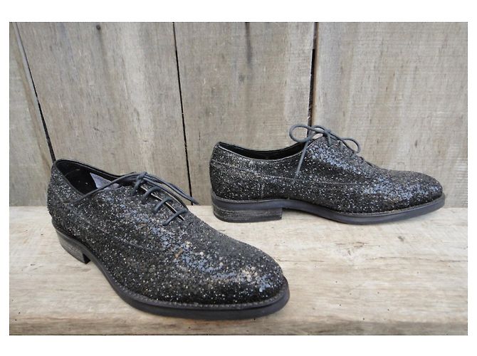 Scarpe Oxford Brogue Costume National pelle glitterata nera Nero - vista 2