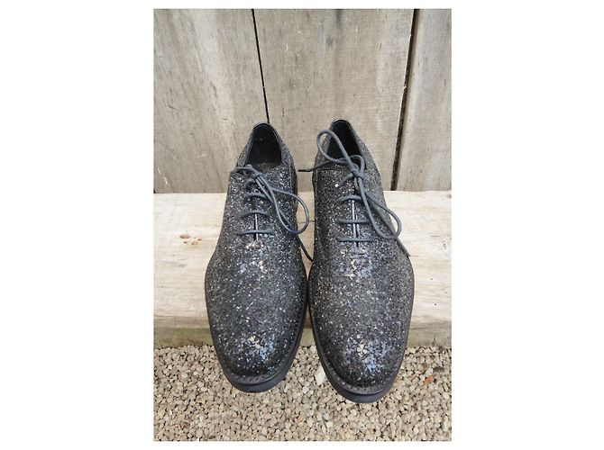 Scarpe Oxford Brogue Costume National pelle glitterata nera Nero - vista 5