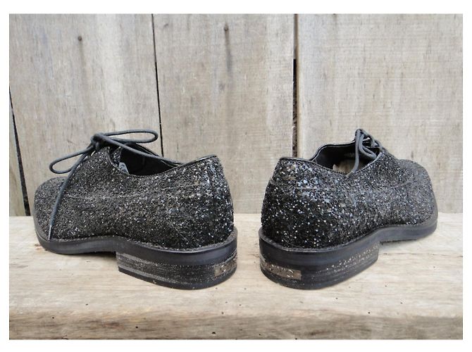 Scarpe Oxford Brogue Costume National pelle glitterata nera Nero - vista 7