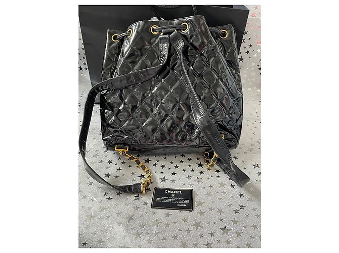 Zaino Chanel in vernice nera Nero - vista 3