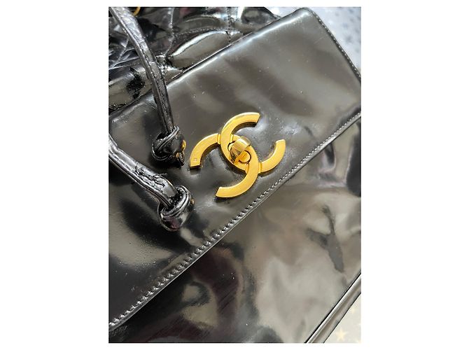 Zaino Chanel in vernice nera Nero - vista 4