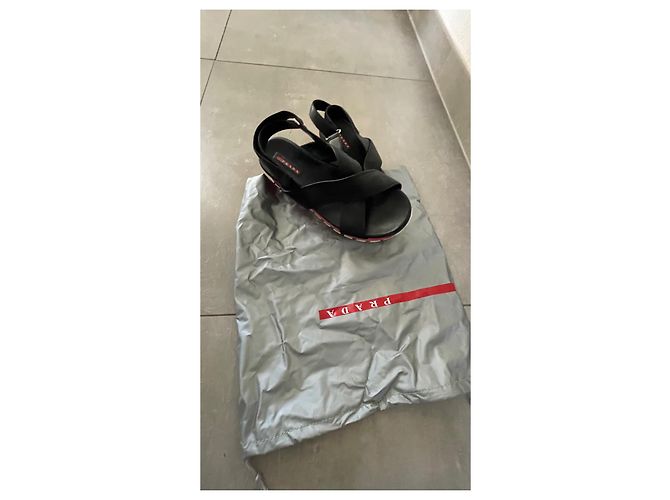 Sandali Prada in pelle nera con chiusura a velcro Nero - vista 5