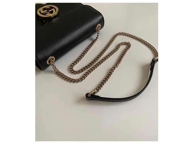 Borsa a tracolla Gucci Interlocking GG catena pelle nera Nero - vista 16