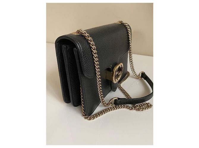 Borsa a tracolla Gucci Interlocking GG catena pelle nera Nero - vista 2