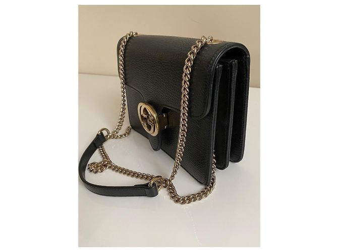 Borsa a tracolla Gucci Interlocking GG catena pelle nera Nero - vista 3