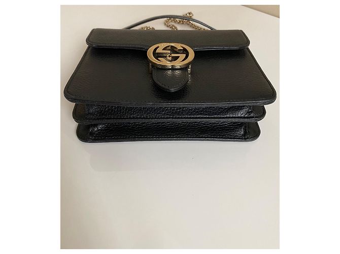 Borsa a tracolla Gucci Interlocking GG catena pelle nera Nero - vista 5