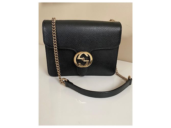 Borsa a tracolla Gucci Interlocking GG catena pelle nera Nero - vista 7