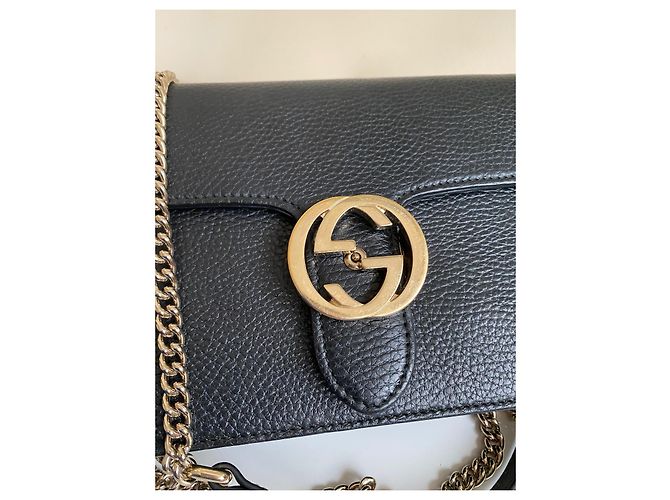 Borsa a tracolla Gucci Interlocking GG catena pelle nera Nero - vista 9