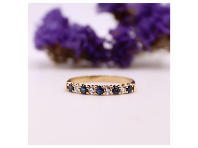 Autre Marque Ring aus Gelbgold 750%o halber Ehering mit Saphir und Diamant Gold hardware - Ansicht 2