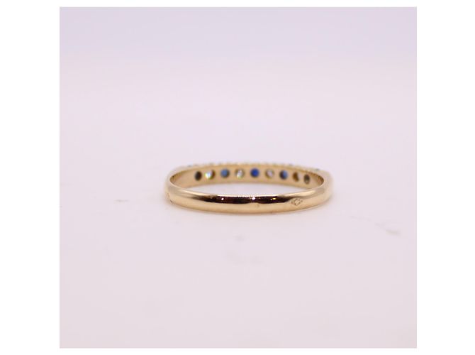 Autre Marque Ring aus Gelbgold 750%o halber Ehering mit Saphir und Diamant Gold hardware - Ansicht 3