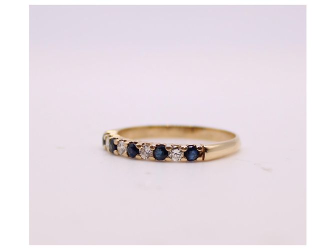 Autre Marque Ring aus Gelbgold 750%o halber Ehering mit Saphir und Diamant Gold hardware - Ansicht 5