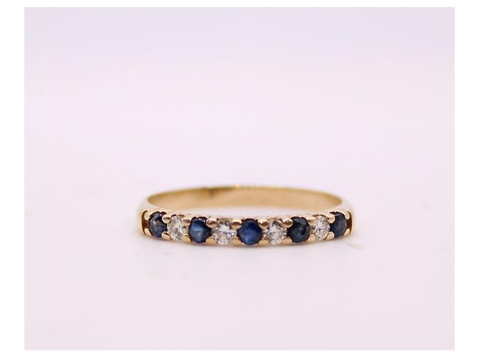 Autre Marque Ring aus Gelbgold 750%o halber Ehering mit Saphir und Diamant Gold hardware - Ansicht 6