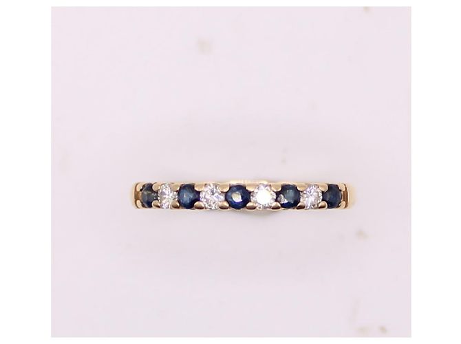 Autre Marque Ring aus Gelbgold 750%o halber Ehering mit Saphir und Diamant Gold hardware - Ansicht 7