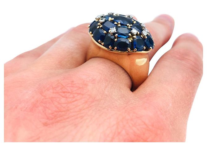inconnue Anello vintage in oro giallo con zaffiri e diamanti. - vista 2