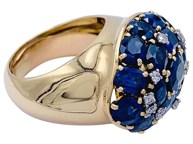inconnue Anello vintage in oro giallo con zaffiri e diamanti. - vista 4