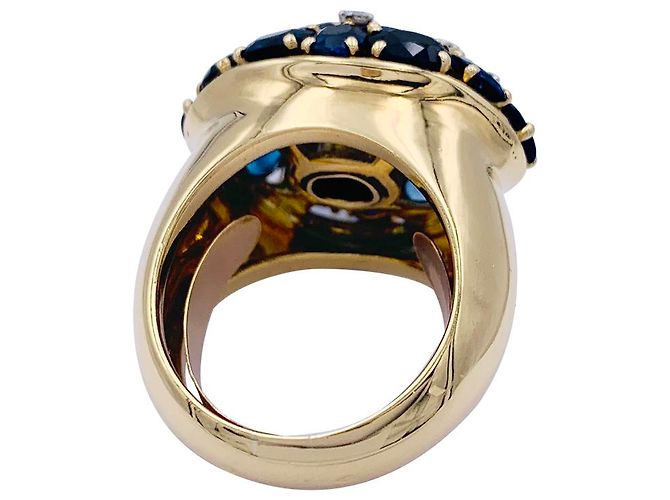 inconnue Anello vintage in oro giallo con zaffiri e diamanti. - vista 5