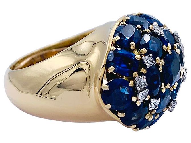 inconnue Anello vintage in oro giallo con zaffiri e diamanti. - vista 6